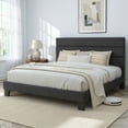 thumbnail image 1 of Amolife Full Bed Frame, Platform Bed Frame with Fabric Upholstered Headboard, Dark Grey, 1 of 10