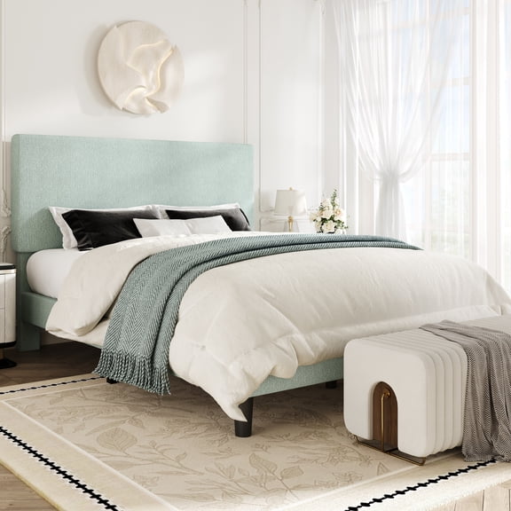 Amolife Full Bed Frame, Platform Bed Frame with Upholstered Adjustable Headboard, Ice Blue, Nubby Fabric