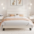 thumbnail image 1 of Amolife Full Bed Frame, Platform Bed Frame with Velvet Upholstered Slat Headboard, Cream, 1 of 8