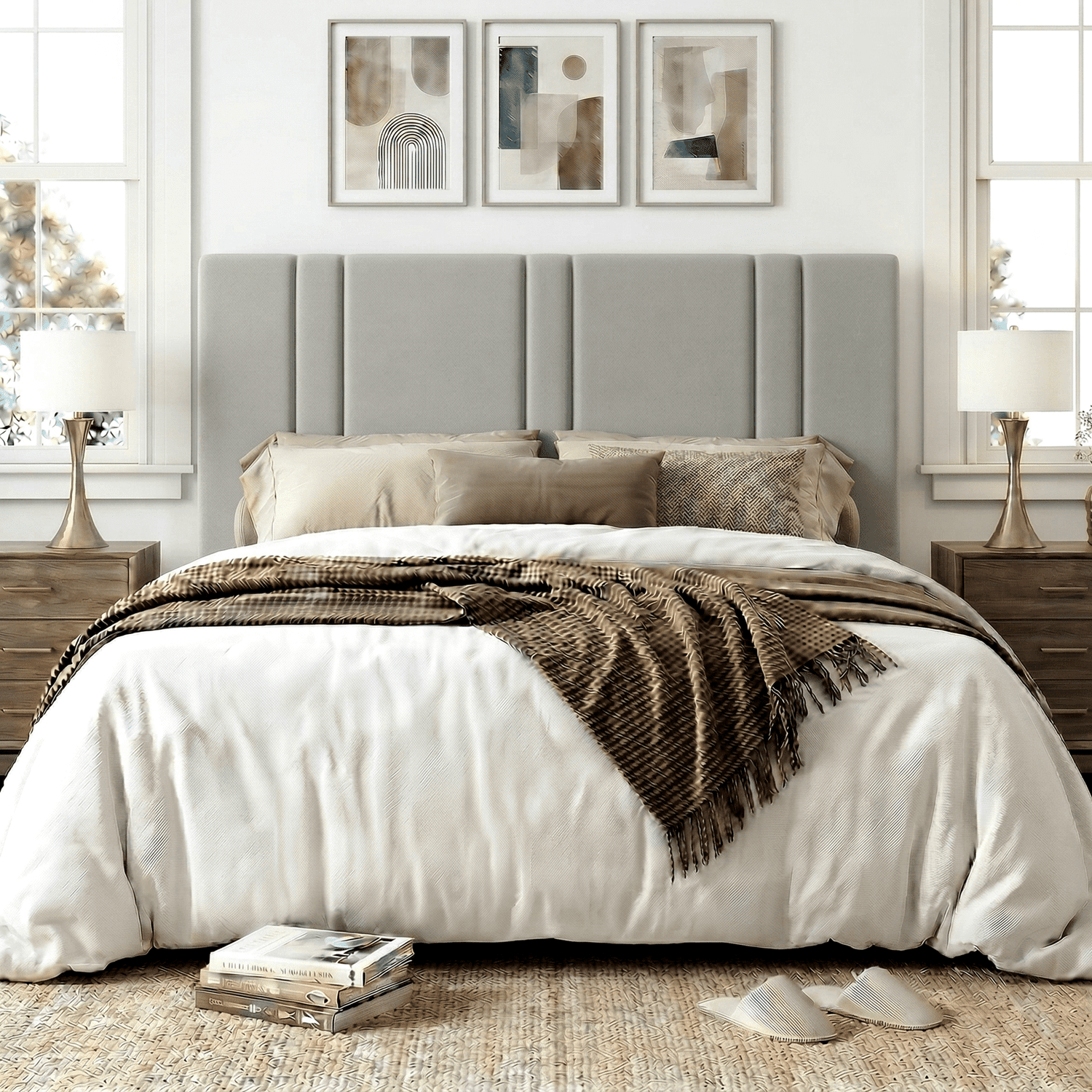 Amolife Full Bed Frame, Platform Bed with Upholstered Velvet Adjustable Headboard, Wooden Slats, Easy Assembly, Grey