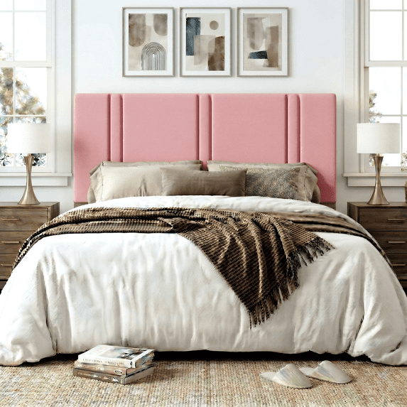 Amolife Full Bed Frame, Platform Bed with Upholstered Velvet Adjustable Headboard, Wooden Slats, Easy Assembly, Pink