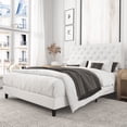 thumbnail image 1 of Amolife Full Faux Leather Upholstered Platform Bed Frame with Adjustable Headboard, Diamond Button Tufted Style, White, 1 of 8