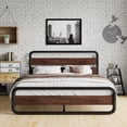 thumbnail image 1 of Amolife Full Bed Frame with Headboard and Footboard, Metal Platform Bed, No Box Spring Required, Black-Brown, 1 of 9