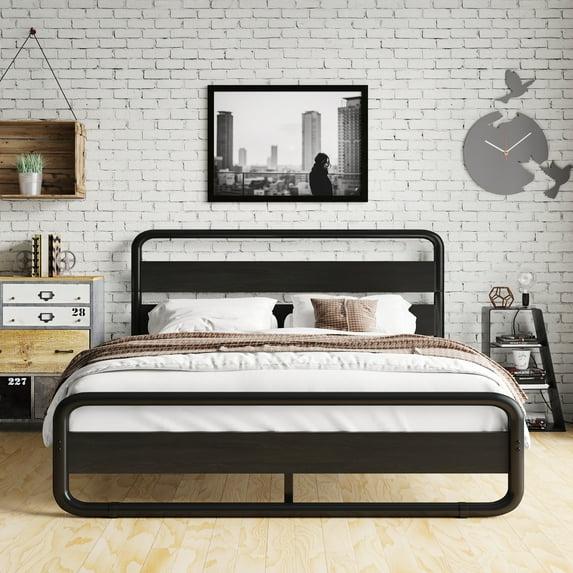 Amolife Full Bed Frame with Headboard and Footboard, Metal Platform Bed, No Box Spring Required, Black
