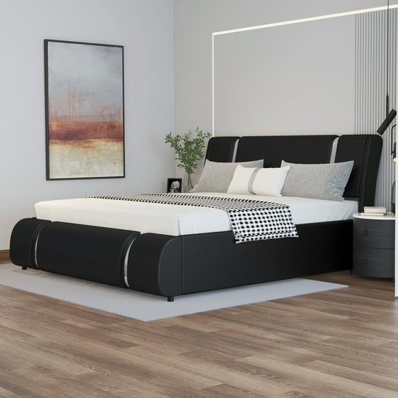 Amolife Full Size Black Bed Frame with Iron Piece Adjustable Headboard