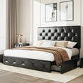 thumbnail image 1 of Amolife Full Bed Frame with 4 Storage Drawers and Faux Leather Headboard, Black, 1 of 7