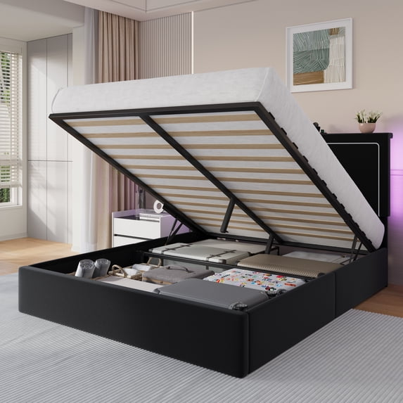 Amolife Full Size Lift Up Hydraulic Storage Bed Frame, Velvet ...