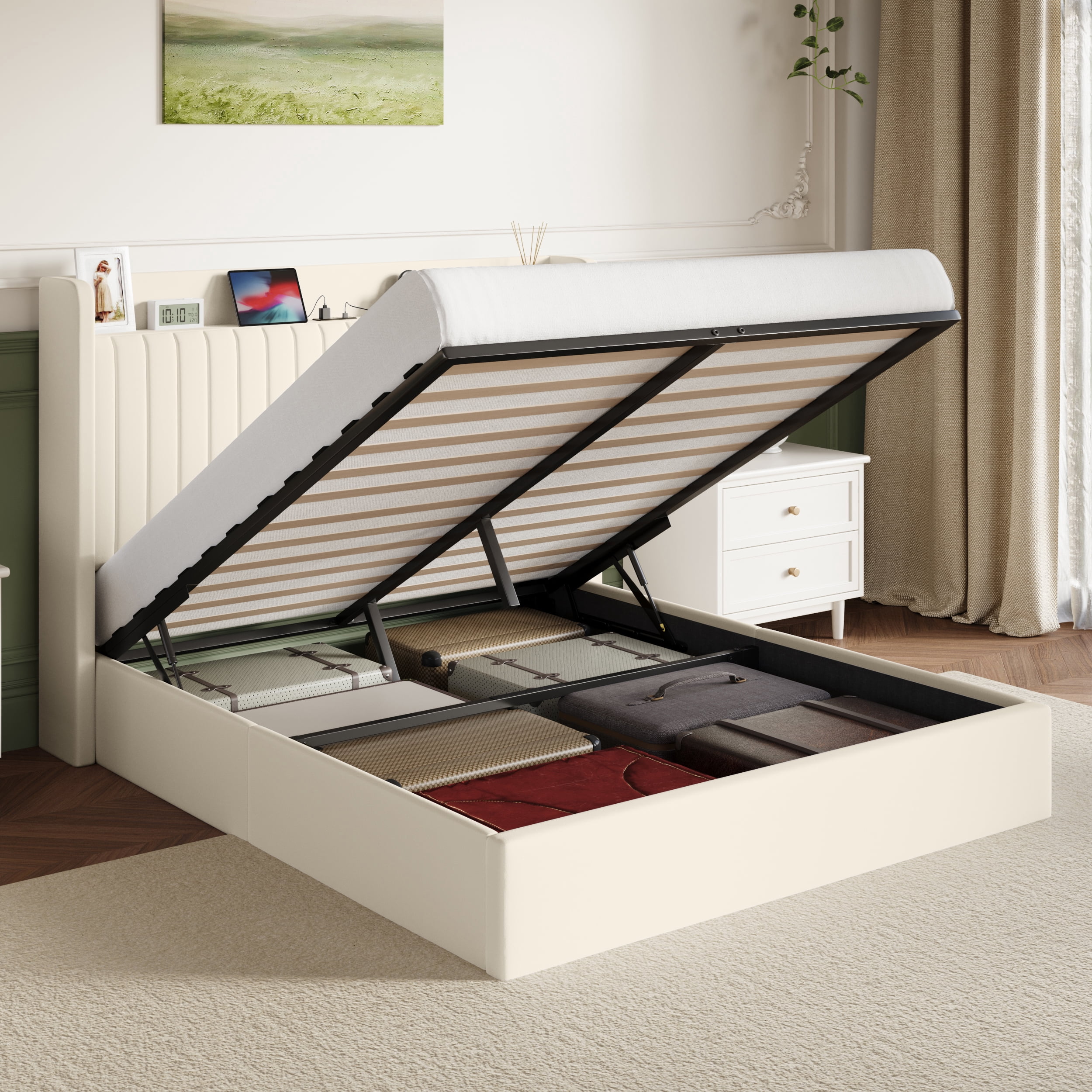 Amolife Full Size Lift Up Storage Platform Bed Frame with Velvet Built ...