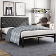 thumbnail image 1 of Amolife Full Size Platform Bed Frame with Upholstered Headboard, Dark Grey, 1 of 8