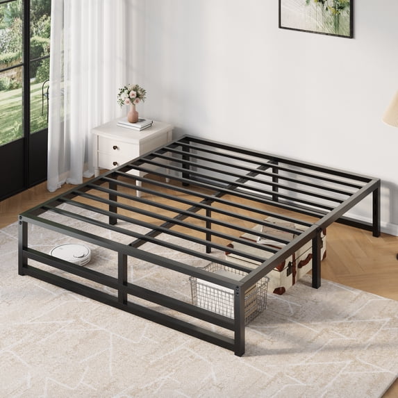 Amolife Full Size 14'' Metal Platform Bed Frame with Large Under Bed Storage Space, Black
