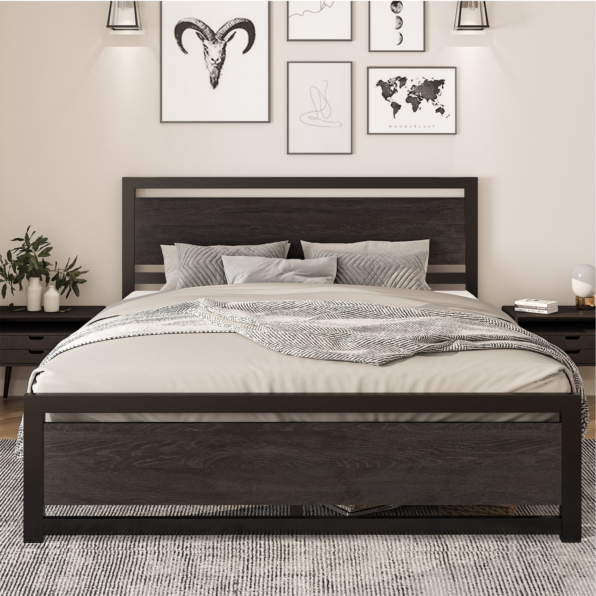 Amolife Full Size Metal Platform Bed Frame with Headboard & Footboard, Black - Walmart.com