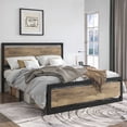 thumbnail image 1 of Amolife Full Size Metal Platform Bed Frame with Wooden Headboard, 12.4" Under-Bed Storage, Brown, 1 of 7