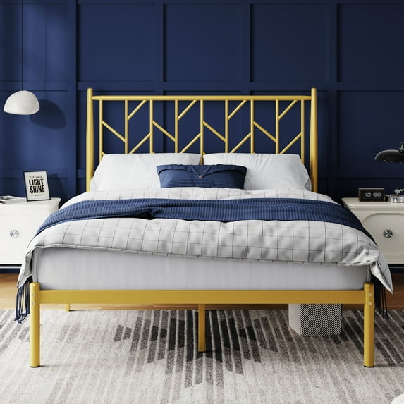 Amolife Full Size Modern Metal Platform Bed Frame, Vintage Style, Gold