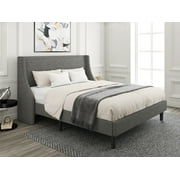 Amolife Full Size Modern Platform Upholstered Bed Frame with Deluxe Wingback, Light Grey