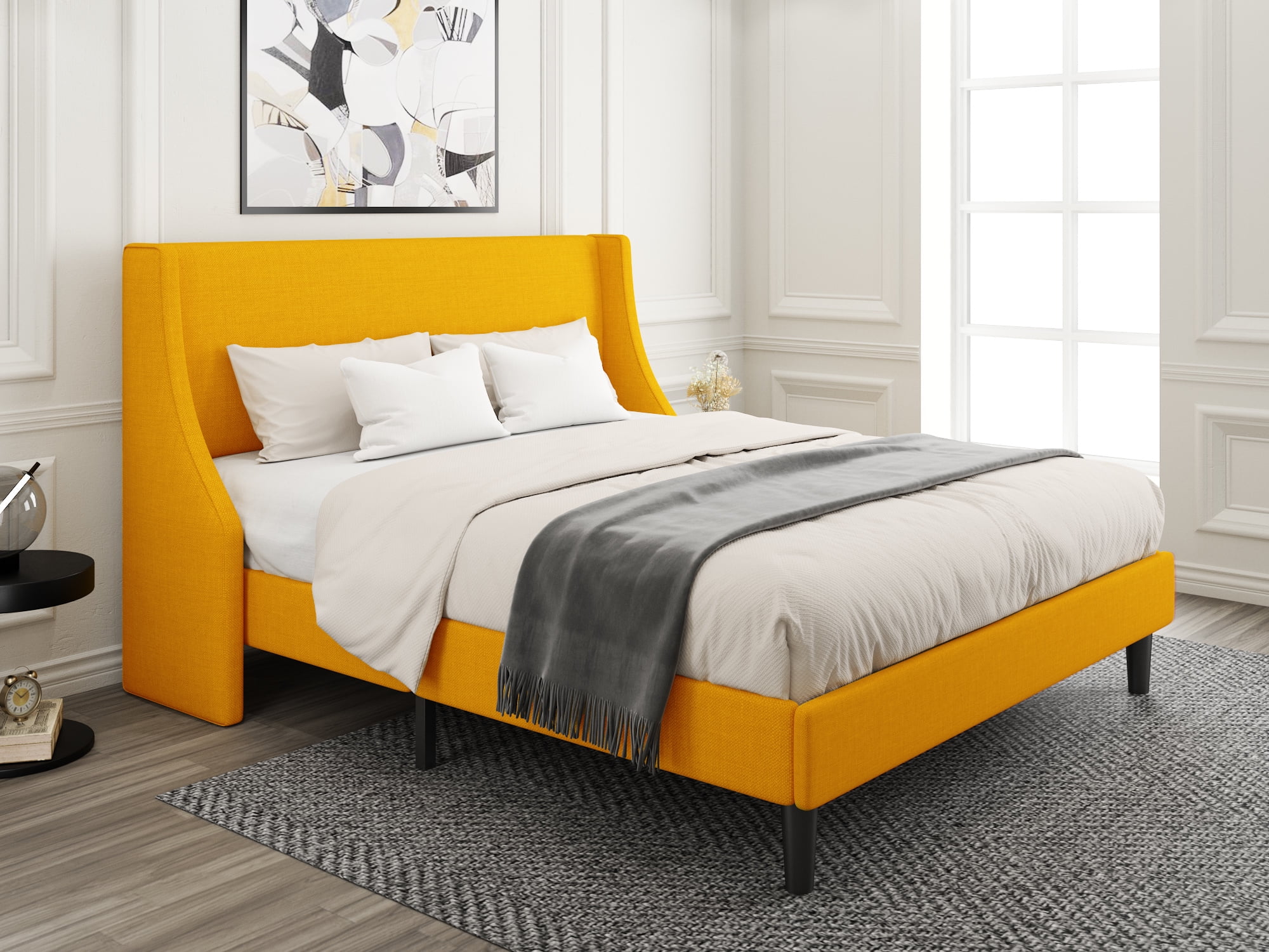 Yellow upholstered bed discount