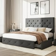 thumbnail image 1 of Amolife Full Size Platform Bed Frame with Diamond-stitched Headboard and 4 Drawers, Dark Gray, 1 of 7