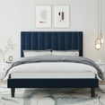 thumbnail image 1 of Amolife Full Size Platform Bed Frame with Upholstered Velvet Channel Headboard, Dark Blue, 1 of 10