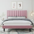 thumbnail image 1 of Amolife Full Size Platform Bed Frame with Upholstered Velvet Channel Headboard, Pink, 1 of 10
