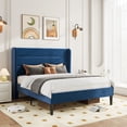 thumbnail image 1 of Amolife Full Size Platform Bed Frame with Velvet Upholstered Wingback Headboard, No Box Spring Needed, Dark Blue, 1 of 9