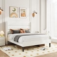 thumbnail image 1 of Amolife Full Size Platform Bed Frame with Velvet Upholstered Wingback Headboard, No Box Spring Needed, Off-white, 1 of 9
