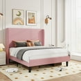 thumbnail image 1 of Amolife Full Size Platform Bed Frame with Velvet Upholstered Wingback Headboard, Pink, 1 of 10