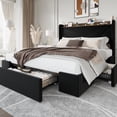 thumbnail image 1 of Amolife Full Size Storage Bed Frame with Charging Station & 3 Drawers, Velvet Platform Bed with Upholstered Wingback Headboard, Black, 1 of 14