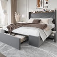 thumbnail image 1 of Amolife Full Size Storage Bed Frame with Charging Station & 3 Drawers, Velvet Platform Bed with Upholstered Wingback Headboard, Gray, 1 of 14