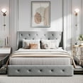 thumbnail image 1 of Amolife Full Size Upholstered Platform Bed Frame with 4 Storage Drawers & Fabric Tufted Wingback Headboard, Light Gray, 1 of 9