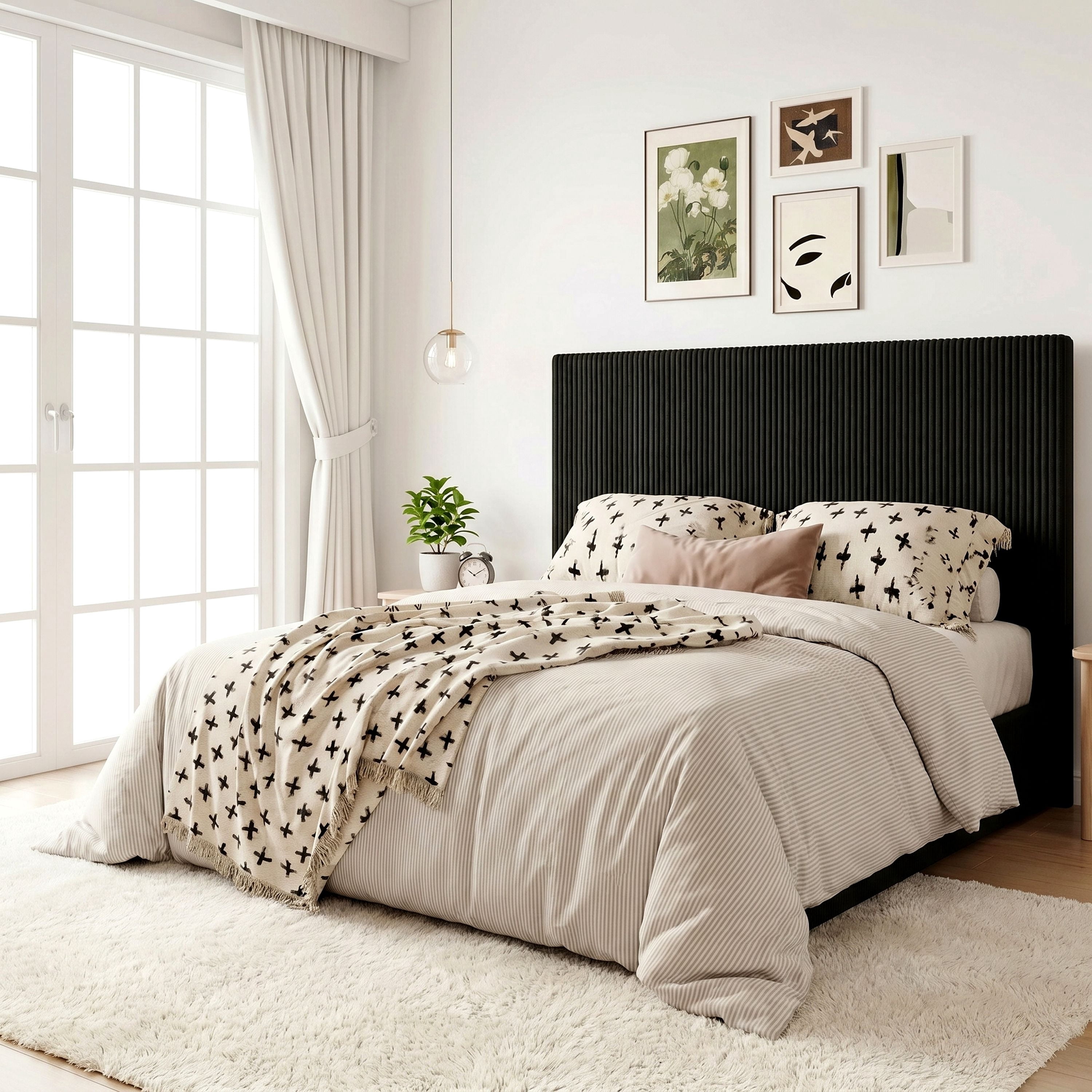 Amolife Full Size Upholstered Platform Bed Frame with Adjustable Height Headboard, Noise-Free, Black