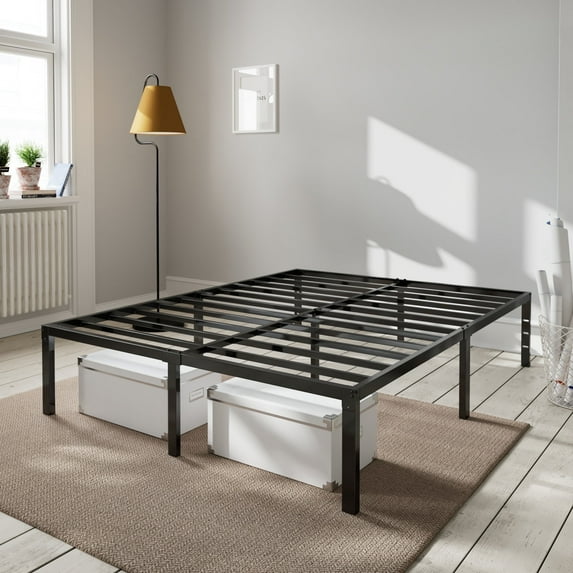Amolife Heavy Duty Full Size 14'' Metal Platform Bed Frame with Ample Under-bed Storage Space, Black