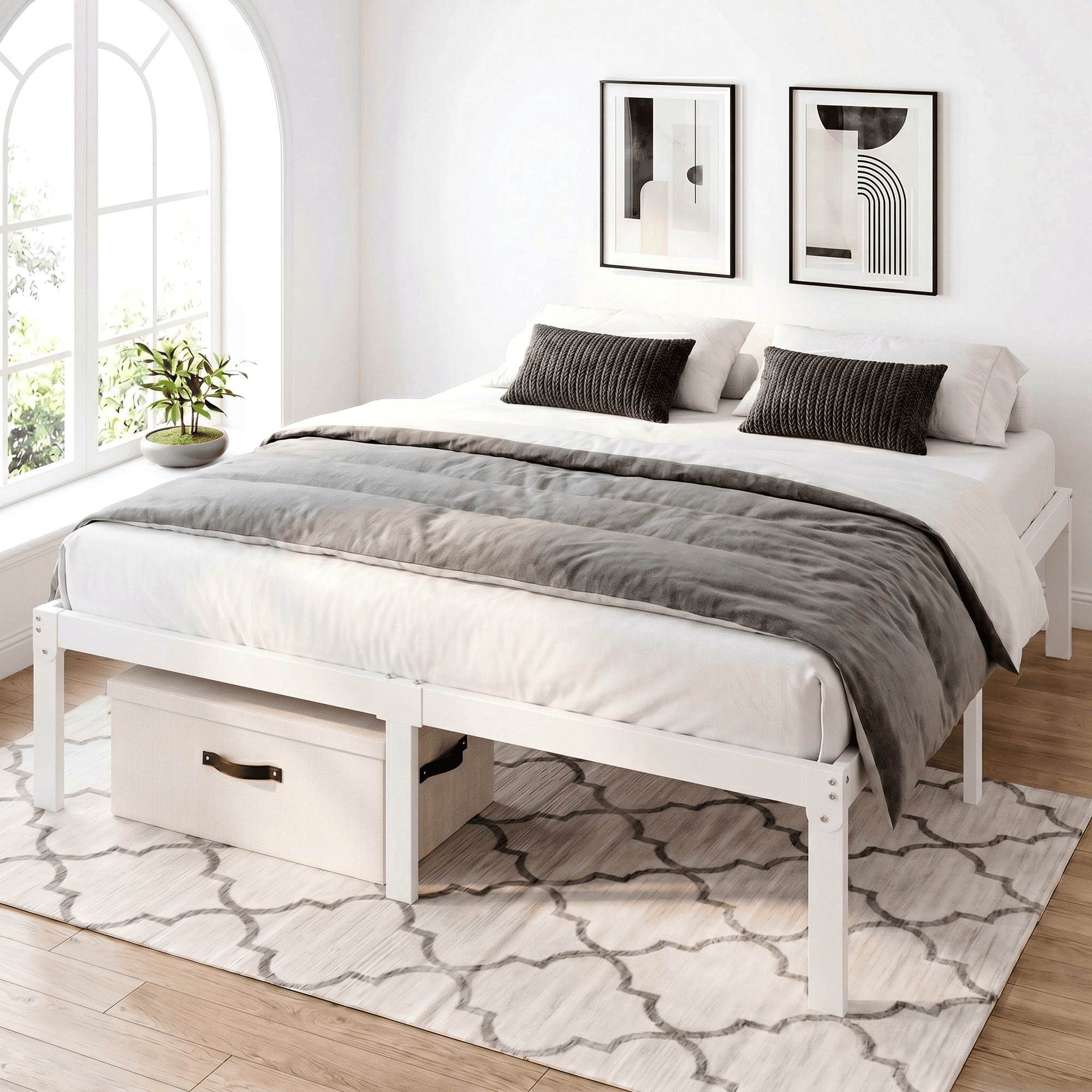 Amolife Heavy Duty King Size 12'' Metal Platform Bed Frame with Ample Under Bed Storage Space, White