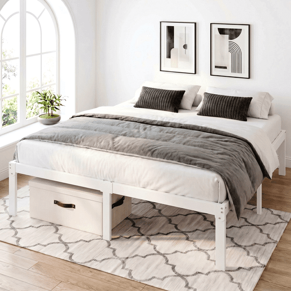 Amolife Heavy Duty King Size 12" Metal Platform Bed Frame, Easy Assembly, No Box Spring Needed, White
