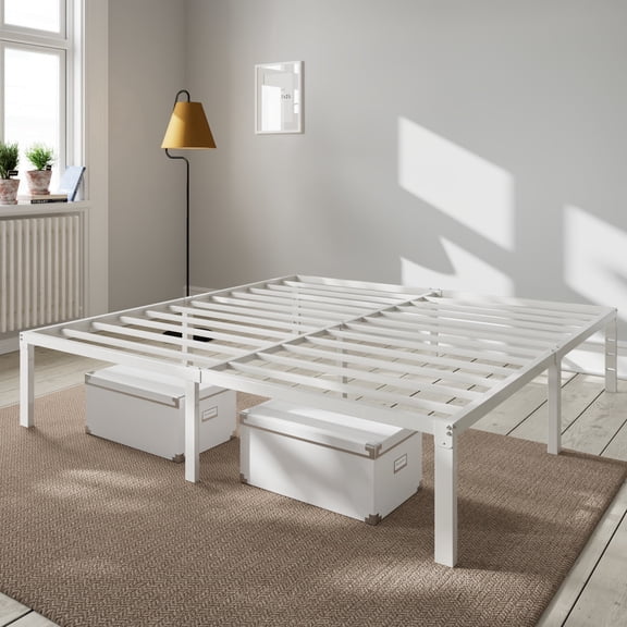 Amolife Heavy Duty King Size 14'' Metal Platform Bed Frame with Ample Under Bed Storage Space, White