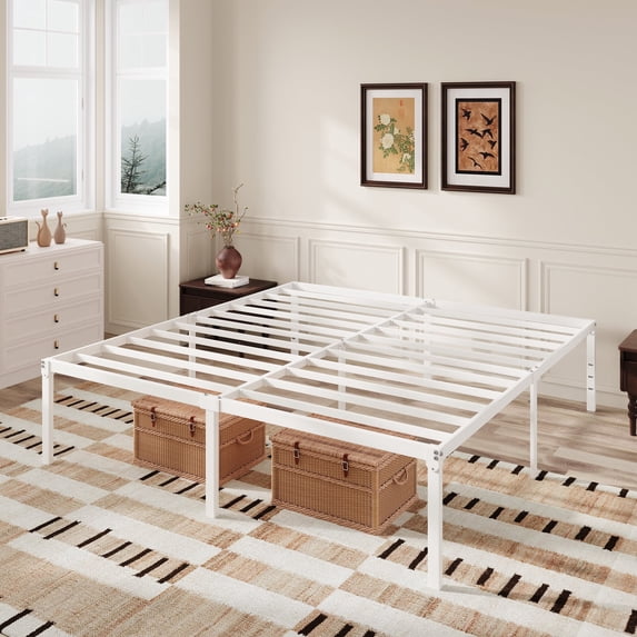 Amolife Heavy Duty King Size 18" Metal Platform Bed Frame with 16.6" Under Bed Storage Space, White