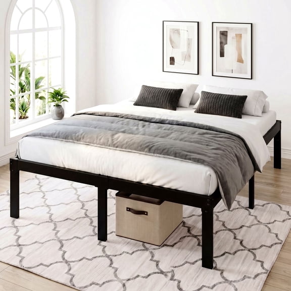 Amolife Heavy Duty Queen Size 12'' Metal Platform Bed Frame with Ample Under Bed Storage Space, Black