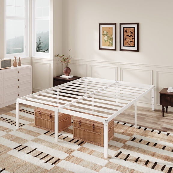 Amolife Heavy Duty Queen Size 18'' Metal Platform Bed Frame with Ample Under Bed Storage Space, White