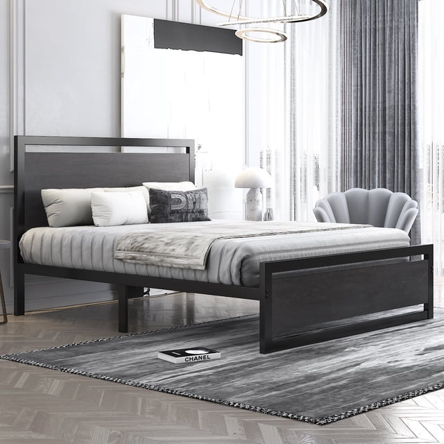 Amolife Heavy Duty Queen Size Platform Bed Frame with Wood Headboard