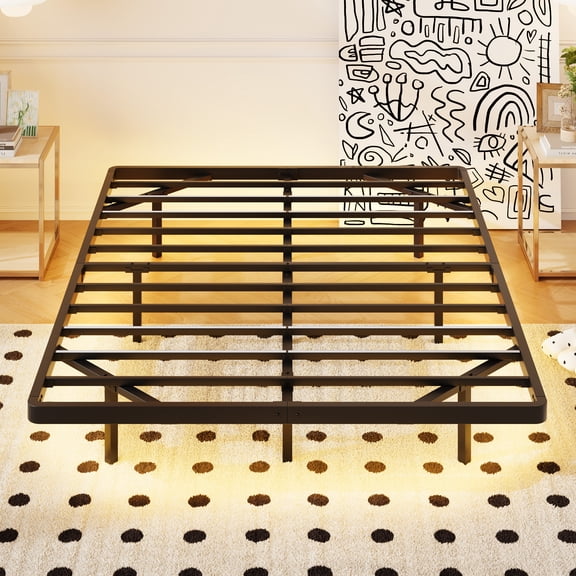 Amolife Heavy Duty Queen Size Floating Bed Frame with Smart LED Lights and Charging Station, Black