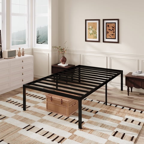 Amolife Heavy Duty Twin Size 18" Metal Platform Bed Frame with 16.6" Under Bed Storage Space, Black