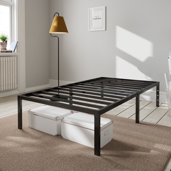 Amolife Heavy Duty Twin Size 14'' Metal Platform Bed Frame with Ample Under-bed Storage Space, Black