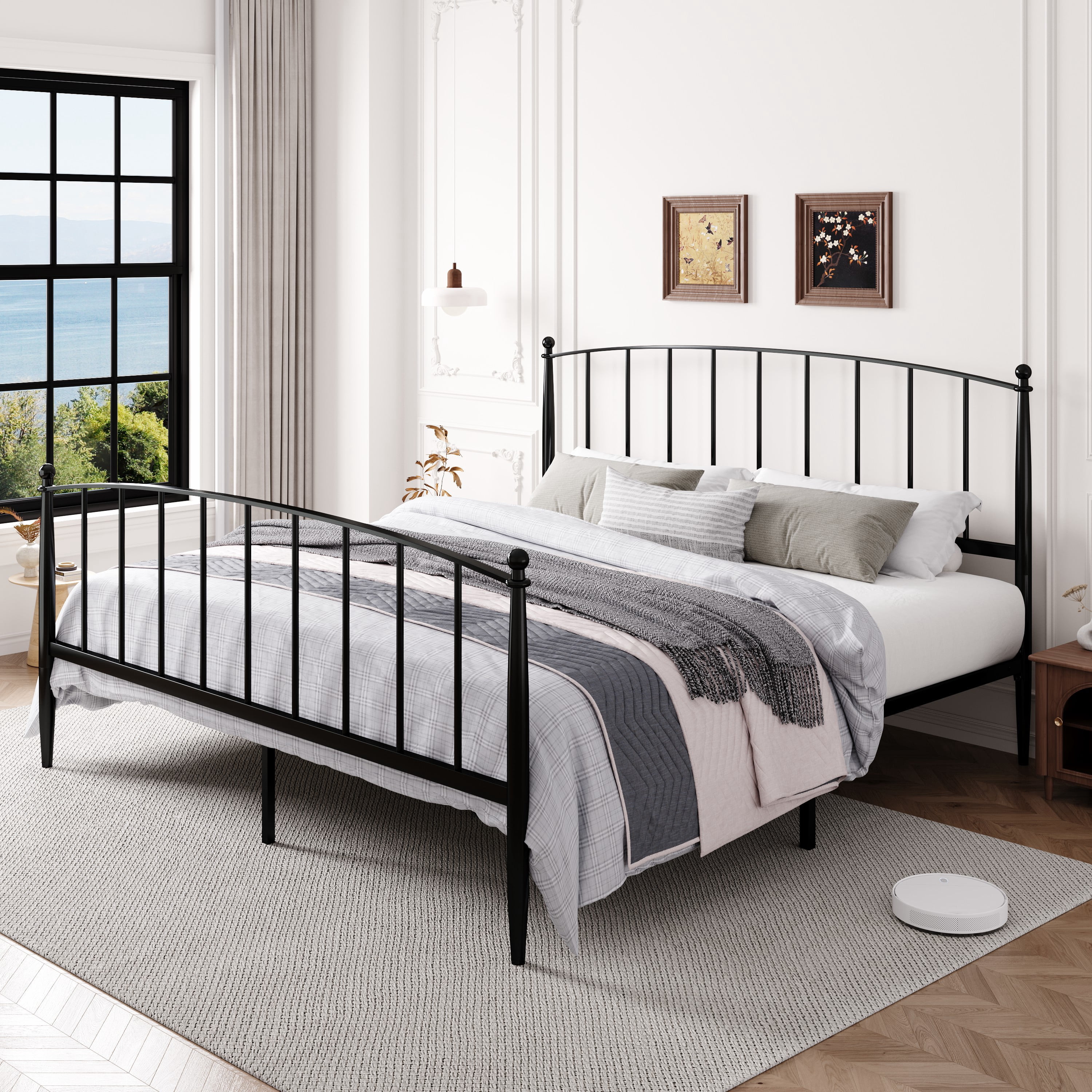 Amolife King Bed Frame, Metal Platform Bed with Curved Headboard and Footboard, Ample Under-Bed Storage Space, No Box Spring Needed, Black
