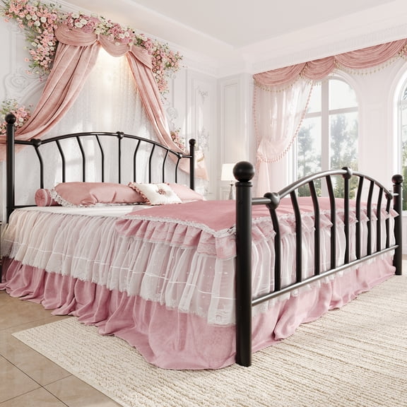 Amolife King Bed Frame, Metal Platform Bed with Heart-Shaped Headboard and Footboard, 12.6'' Under-Bed Storage Space, No Box Spring Needed, Black