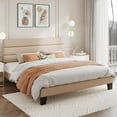 thumbnail image 1 of Amolife King Bed Frame, Platform Bed Frame with Fabric Upholstered Headboard, Beige, 1 of 8