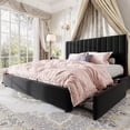 thumbnail image 1 of Amolife King Bed Frame, Platform Bed with Adjustable Velvet-Wrapped Headboard and 4 Storage Drawers, No Box Spring Required, Black, 1 of 14