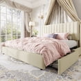 thumbnail image 1 of Amolife King Bed Frame, Platform Bed with Adjustable Velvet-Wrapped Headboard and 4 Storage Drawers, No Box Spring Required, Cream White, 1 of 14