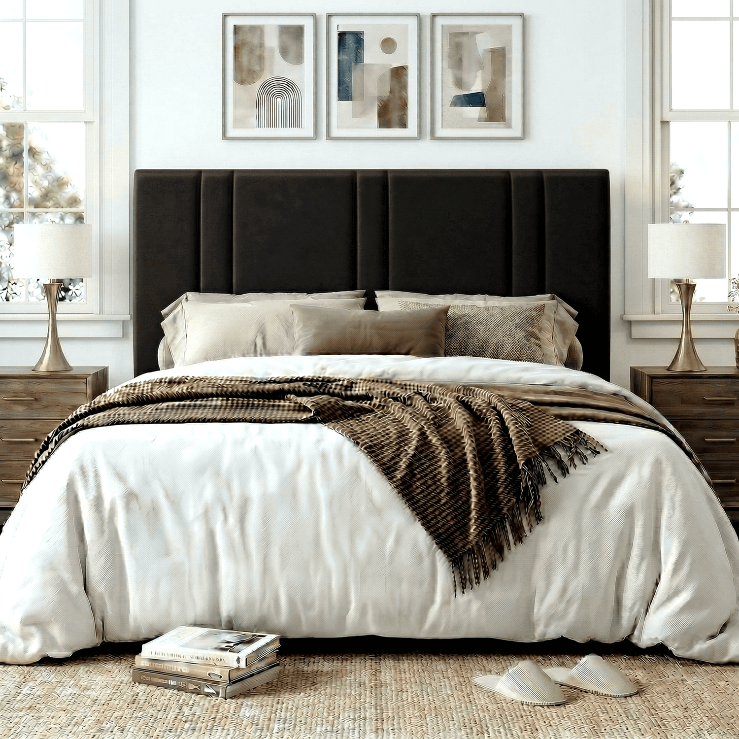 Amolife King Bed Frame, Platform Bed with Upholstered Velvet Adjustable Headboard, Wooden Slats, Easy Assembly, Black