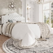 Amolife King Bed Frame with Adjustable Crown-Shaped Headboard, Upholstered Platform Bed, No Box Spring Required, White