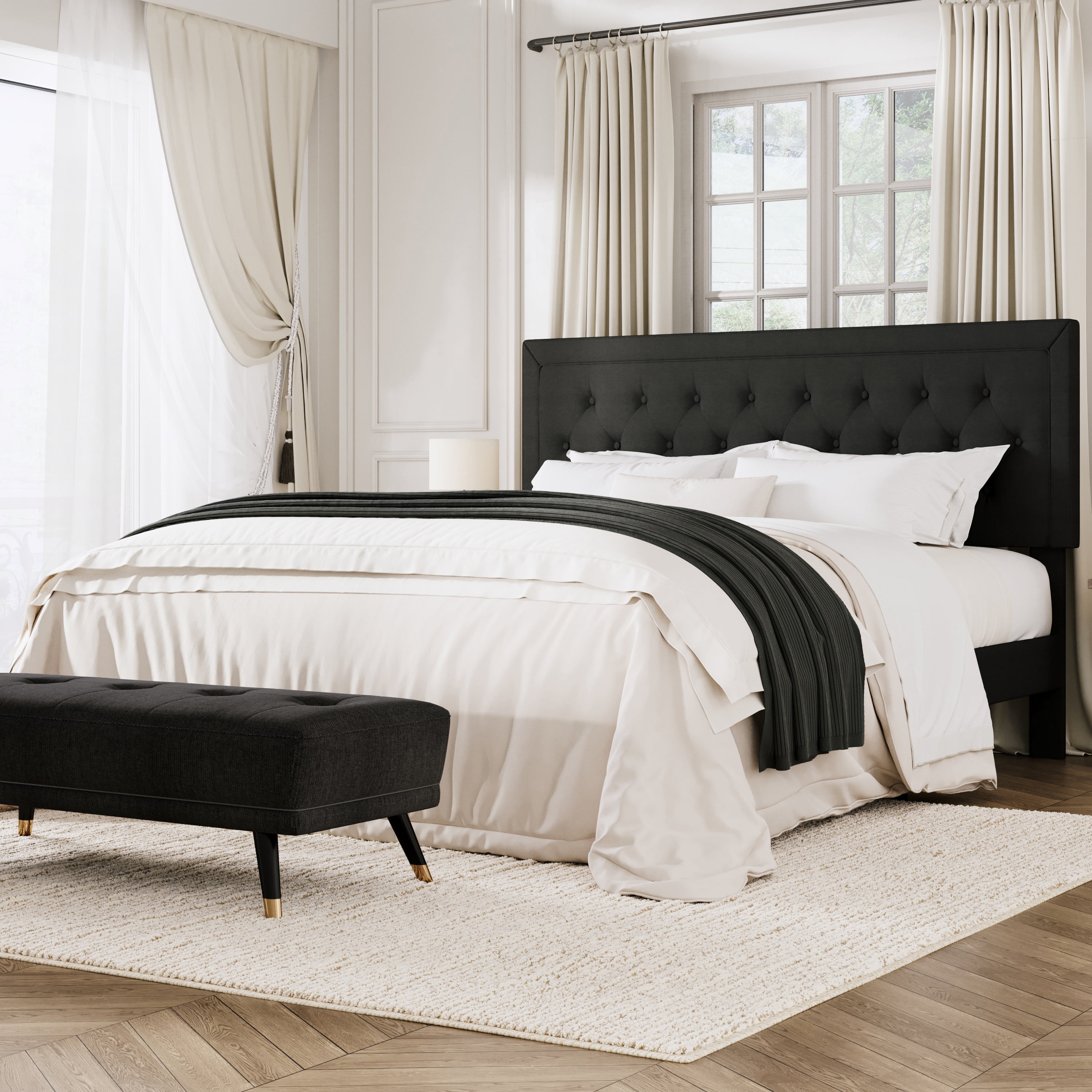 Amolife King Bed Frame with Adjustable Headboard, Upholstered Platform Bed, No Box Spring Required, Black