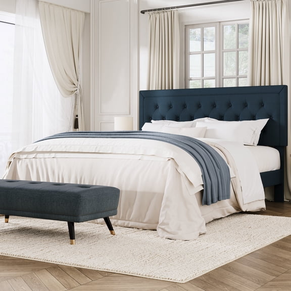 Amolife King Bed Frame with Adjustable Headboard, Upholstered Platform Bed, No Box Spring Required, Blue