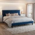 thumbnail image 1 of Amolife King Bed Frame with Adjustable Velvet-Studded Headboard, Blue, 1 of 7